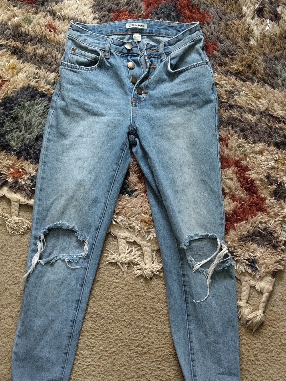 Billabong Women's Light Blue Distressed High-Rise Skinny Jeans